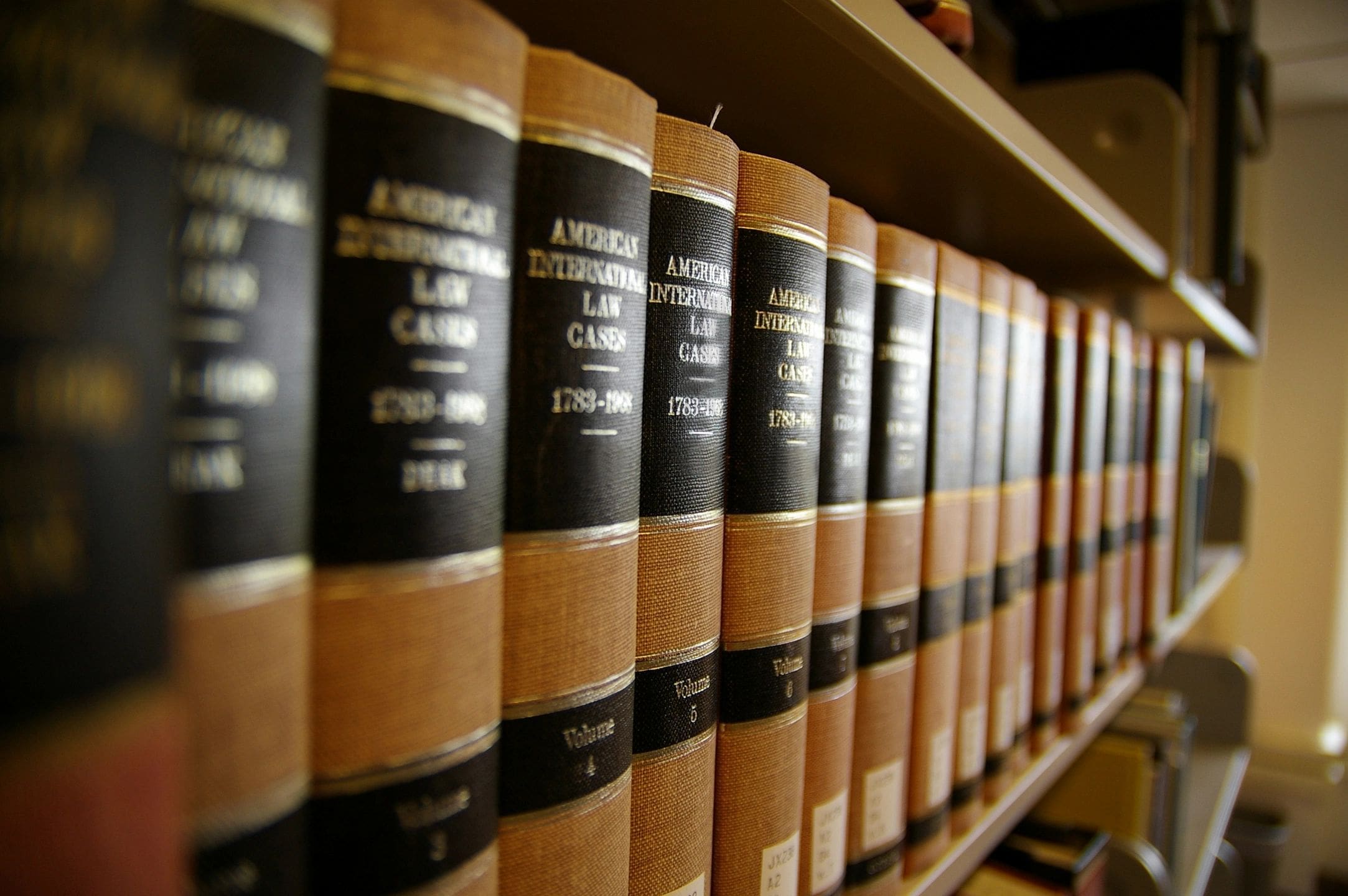 A row of law books on the shelf.